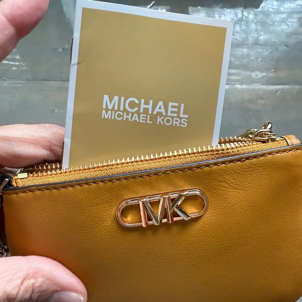Michael Kors Parker Marigold Leather Zip Card Case Wristlet Wallet NWT